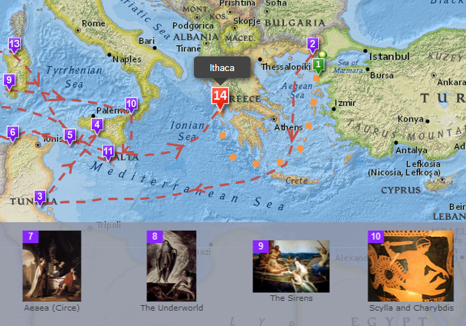 Το ταξίδι του γυρισμού του Οδυσσέα σε έναν διαδραστικό χάρτη!
