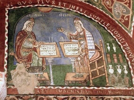 Τοιχογράφηση δείχνει Γαληνός και Ιπποκράτης. Τοιχογραφία, 12ος αιώνας, Anagni, Ιταλία